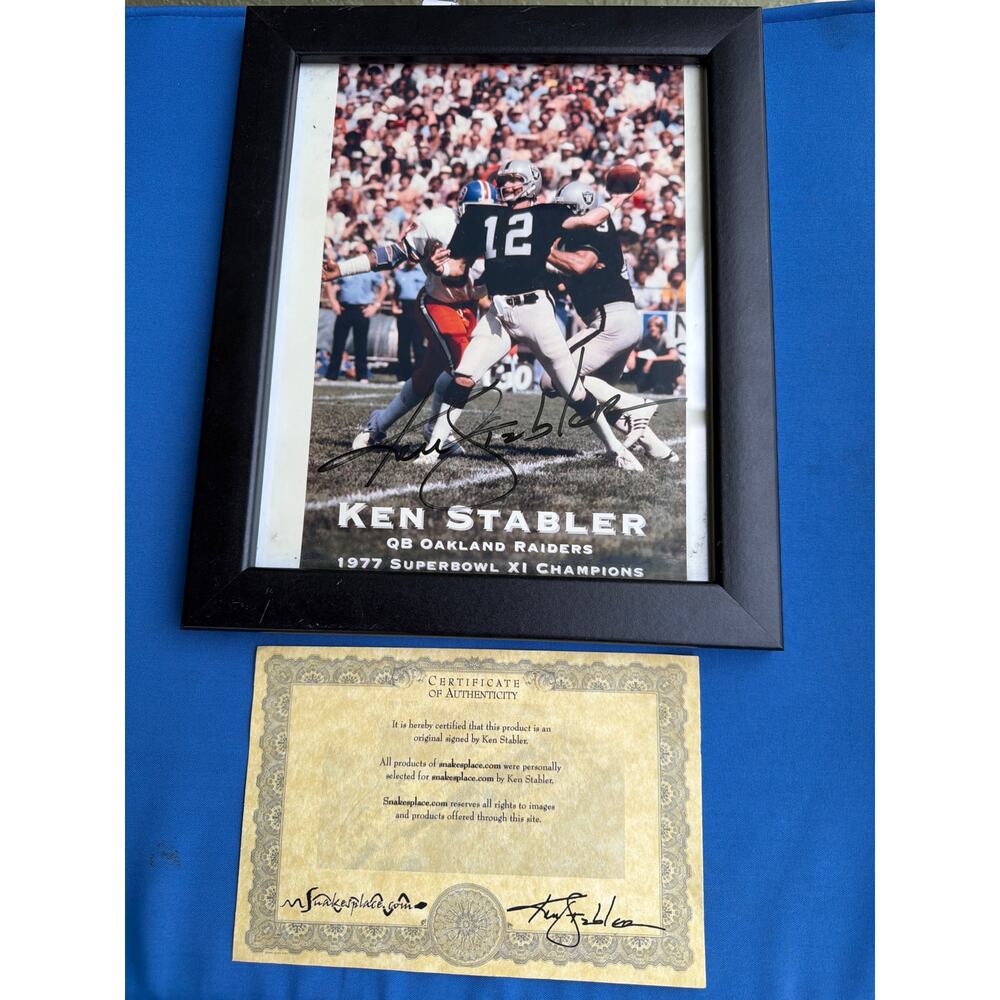 Ken Stabler Signed Authograped Framed COA 1977 Super Bowl XI Oakland Raiders